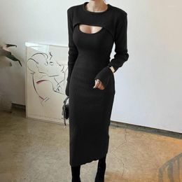 Work Dresses 2023 Women's Sexy Hollow Shawl Shirt Fashion Slim Long Skirt Split Suspender One-step Two-piece Female