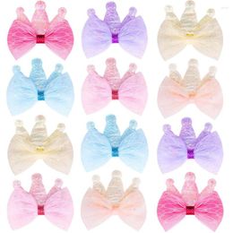 Dog Apparel 50PCS Bows Lace Pet Bow Hair Clips Colourful Princess Crown Accessories For Small Dogs Girls Products