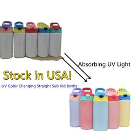 USA STOCKED UV Colour Changing Bottle 12oz Sublimation Straight Kids Sippy Cups Stainless Steel Double Wall Insulated Vacuum Sunsh214j