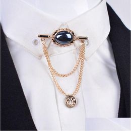 Pins Brooches Wholesale- High Quality Fashion Crystal Gem Brooch with Tassel Chain Shirt Tassels Suit Lapel Pin Accessories Shawl Dhqnx