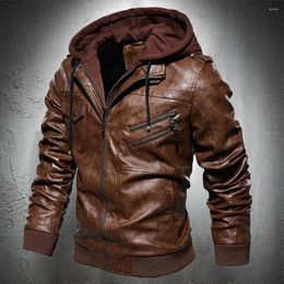 Men's Fur Classical Motorcycle Leather Jackets Spring Autumn Hooded Coat Jacket Slim Youth Punk Coats Zipper