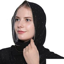 Hijabs 10 Pcs Wholesale Chiffon Scarves With Rhinestone Muslim Fashion Shawl And Wrap For Women Hijab Scarf Headscarves Ladies Veil Dr Dhi7K