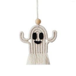 Choker Handmade White Cotton Ghost With Wood Beads Halloween Pendant For Car Home Comfortable Decorative Non-allergic