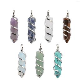 Pendant Necklaces 1PCS Hexagonal Column Shape Natural Stone With Chain Display Box Amethyst Charm Women Jewelry Fit For Necklace