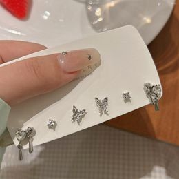 Stud Earrings 6Pcs/set Women Silver Colour Rhinestone Butterfly Y2K Korean Fashion Punk Earring Jewellery Sets Gift