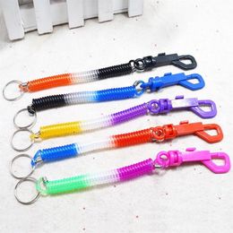 Keychain with Clip Spring Coil Cord Tether Flexible Theftproof Stretch Elastic Lanyard Keyring Fashion Key Chain Key Ring Random C197d