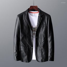 Men's Fur 2023 Spring Autumn PU Men Solid Lapel Leather Coat Casual Motorcycle Biker Jacket Clothes Slim Plus Size 6XL Hombre