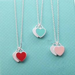 NEW tiffancy Sier Necklace Double Heart Tag Pendant Return toBlue Love Charms Rose Gold Designer Necklaces Brand Fashion Jewellery Perfect Gift YY s