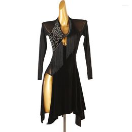 Stage Wear Black Professional Latin Dance Competition Costume Practice Clothing Tops Women Ballroom Dress Adult Sexy Ski