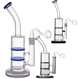 Green glass bongs with 3 honeycomb perc dab rig glass water pipe with 14 mm MALE joint HOOKAHS