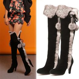 Boots Winter plush bunny fur grass knee boots with cow tendon soles elegant cowhide boots womens tassel snow 230830