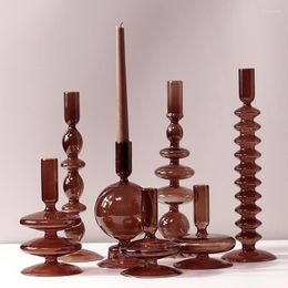Candle Holders Brown Glass Candlestick Holder Vintage Nordic Style Home Decor Wedding Centrepiece For Tables Decoration