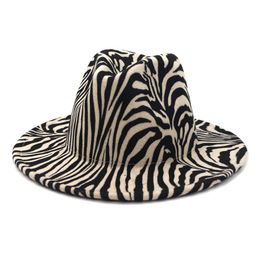 2020 fashion Zebra Pattern Artificial Wool Felt Fedora Hats Fashion Women Men Large Brim Jazz Party Cap Panama Style Cowboy Hat3064