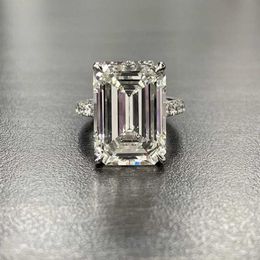 Luxury 100% 925 Sterling Silver Created Emerald cut 4ct Diamond Wedding Engagement Cocktail Women Rings Fine Jewellery whole P08240J