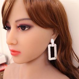 Dangle Earrings 2023 Geometry Hollow Rhinestone Hanging Exquisite Exaggerated Fashion Stud Elegant Bridal Wedding