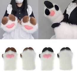 Five Fingers Gloves Unisex Cosplay Cartoon Sheep Hoof Shape Plush Halloween Mittens Furry Cuffs for Carnivals Party 230925