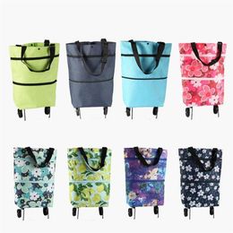 Storage Bags Foldable Supermarket Shopping Bag Trolley Pull Cart On Wheels Reusable Food Organiser Vegetables Grocery277J