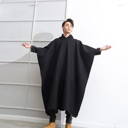 Men's Wool Woolen M-4XL Retro Coat Hooded Over-Knee-length Winter Korean Black Student Cloak Tall Clothes