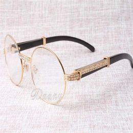2019 new diamond round retro glasses high-end fashion black horns spectacle frame 7550178 men and women glasses Size 55-22-135mm253D