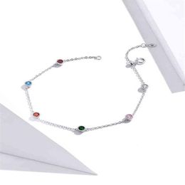 21 5cm anklet 925 Sterling Silver Romantic Small round zircon Charm Anklet For Women S925 Ankle Bracelet Adjustable Length 211018222E