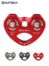 Carabiners Xinda Mountaineer Rock Climbing Pulley Outdoor Crossing Twin Wheels Pulley Aluminum Tandem Double Pulley With Ball Bearing 230925