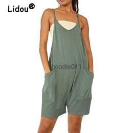 Women's Jumpsuits Rompers Women Summer Casual Spaghetti Strap Sleeveless Jumpsuit Shorts Y2K Streetwear Loose Pockets Beach Rompers Sexy Bib Overalls Ropa L230926