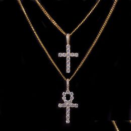 Other Jewellery Sets Iced Zircon Ankh Cross Necklace Set Gold Sier Copper Material Bling Cz Key To Life Egypt Pendants Necklaces Drop De Dhqam