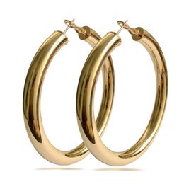 Women Circular Tube Hoop Earrings 18K Real Gold Plated Elegant Larger Size Fashion Costume Jewellery Trendy Big Earrings202G