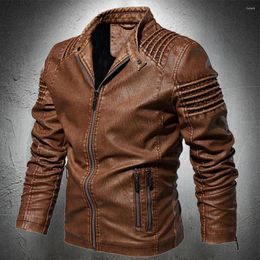 Men's Fur Classical Locomotive Leather Jackets Spring Pull Style Jacket Youth Handsome Stand Coats Fashion Solid Color Coat