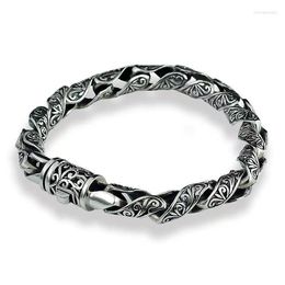 Link Bracelets European And American Fashion Grass Pattern Bracelet Male Personality Rugged Thai Silver Vintage Jewellery