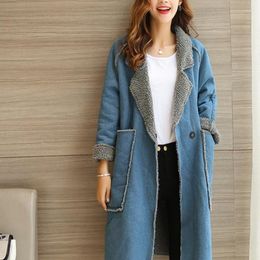 Women's Trench Coats Denim Jacket With Fur For Women Parka 2023 Winter Warm Jeans Female Ladies Faux Coat KK2559