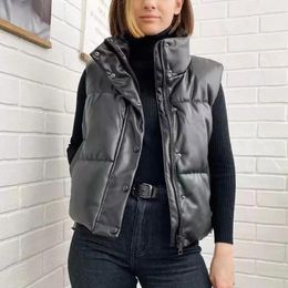 Women's Vests 2023 Autumn Winter Pu Leather Vest Women Female Sleeveless Jacket Puffy Solid Down Puffer White Duck