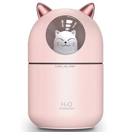 Humidifiers Cute Cat Cool Mist Humidifier for Home Cat Night Light Essential Pure Air for Baby Room Easy Clean Quiet Operation Pink YQ230926