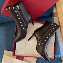 Womens High Heels 80mm Short boots Winter pointed Real Leather Pumps Paris Boots Size