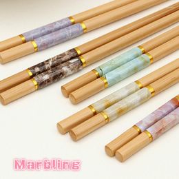 Chopsticks 2/5 Pair Marbling Chop Sticks Of Household Loaded Wood Sushi Natural Bamboo Flatware Chopstick Chinese Dinnerware Set