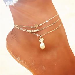 Summer Fashion Crystal Pineapple Anklets Female Barefoot Crochet Sandals Foot Jewelry Bead Ankle Bracelets For Women Leg Chain268x