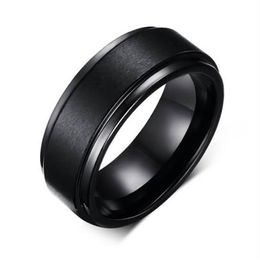 Mens Rings BASIC 8MM Wedding Band Black Pure Tungsten Carbide Engagement Ring for Men Matte Brushed Center Jewelry bague homme221m