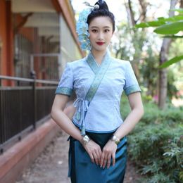 Ethnic Clothing Thailand Costume Traditional For Women Tops Blouse Long Skirt Style Southeast Asian Clothes Thai Dai Dress