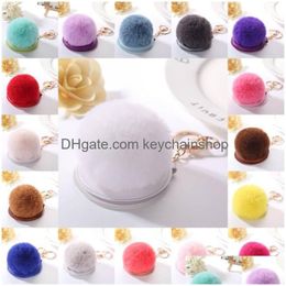 Key Rings Pu Mirror Keychain Rabbit Faux Ball Keyring Super Noticeable Mini Folding Fobs Fur Plush Pompoms Drop Delivery Jewellery Dhuyh