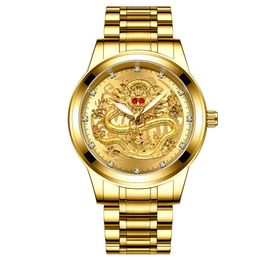 New Brand Men gold dragon watches ruby stainless steel quartz male fashion diamonds wristwatch charm man business clock237I