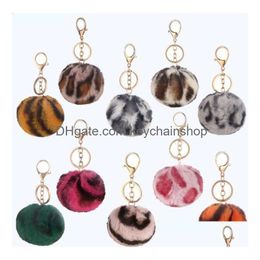 Keychains & Lanyards 2021 8Cm Two-Color Rabbit Fur Ball Keychain Bag Plush Car Holder Pendant Key Chain Rings For Women Fashion Jewelr Dhd6I