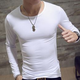 Men's T Shirts 2023 Elastic Mens T-Shirt O-Neck Round Neck Long Sleeve Men For Male Lycra T-Shirts Man Clothing High Quality