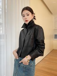 Women's Leather Simple Luxury Sheepskin Coat Spring 2024 Fashion Casual Short Genuine Shirt Jackets Jaqueta Feminina