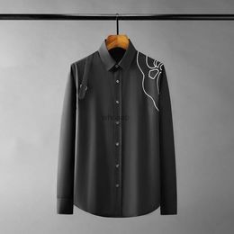 Men's Dress Shirts Luxury Embroidery Men's Shirt Black White Long Sleeve Slim Casual Business Formal Dress s Social Party Tuxedo Blouse YQ230926