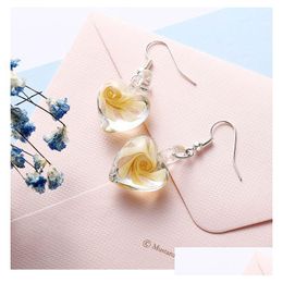 Dangle Chandelier Inspired Fashion Spiral Inner Flowered Glass Love Earrings Coloured Glaze Pendant Earring For Girl Lady Drop Deliver Dhnsn