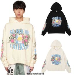 Rhode Foreign Trade Fashion Flower Flag Printing High Weight Pure Cotton Terry Loose Hoodie Sweater for Men