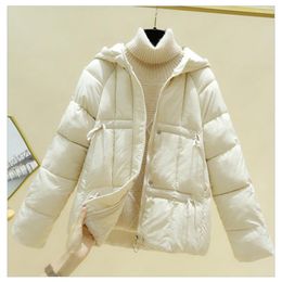 Women's Trench Coats Long-Sleeved Padded Hooded Tie Coat Loose Casual Thickened European And American Fashion Autumn Winter