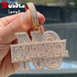 Chokers Bubble Letter No Excuse Necklace for Men Iced Out Pendant Real Gold Plated Cubic Zirconia Hip Hop Jewellery 230925