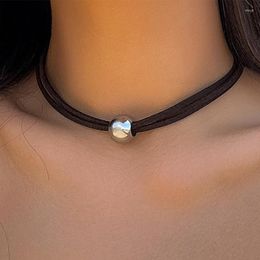Choker Classic Gothic Tattoo Black Leather Necklace For Women Big Bead Pendant Charm Necklaces Boho Jewelry Christmas Gift X0199