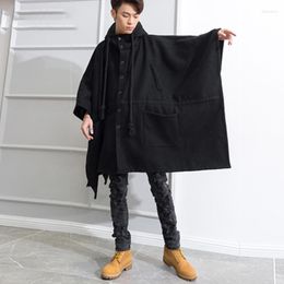 Men's Wool Jacket M-4XL Cloak Autumn And Winter Woollen Sleeveless Shawl Boys Black Hooded Single-breasted Coat England